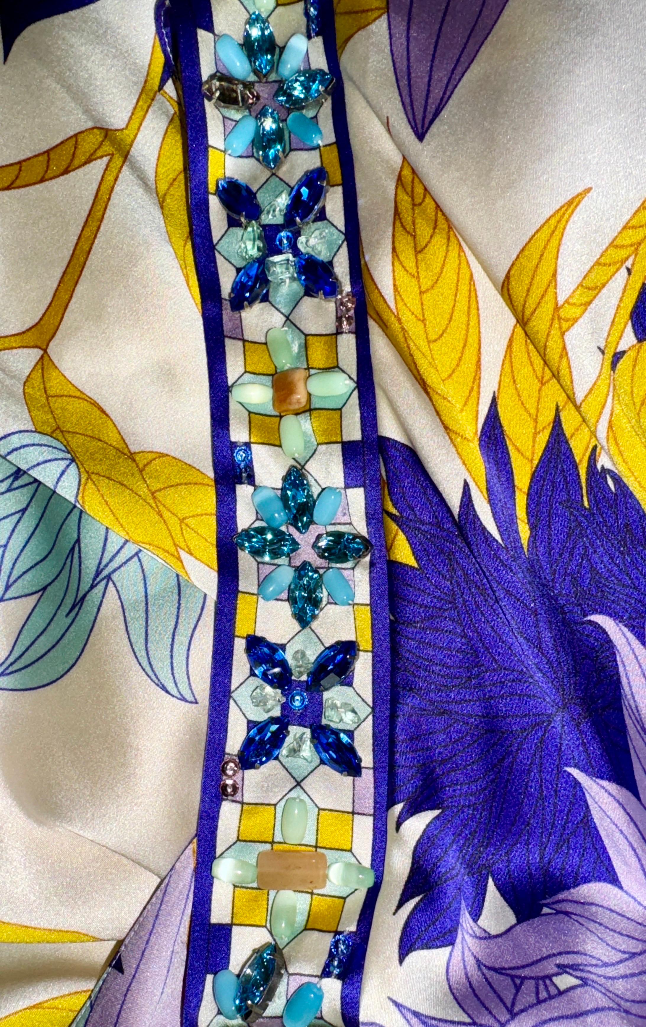 UNWORN EMILIO PUCCI Silk Jersey Signature Print Tunic Kaftan Style Top Dress 40 3