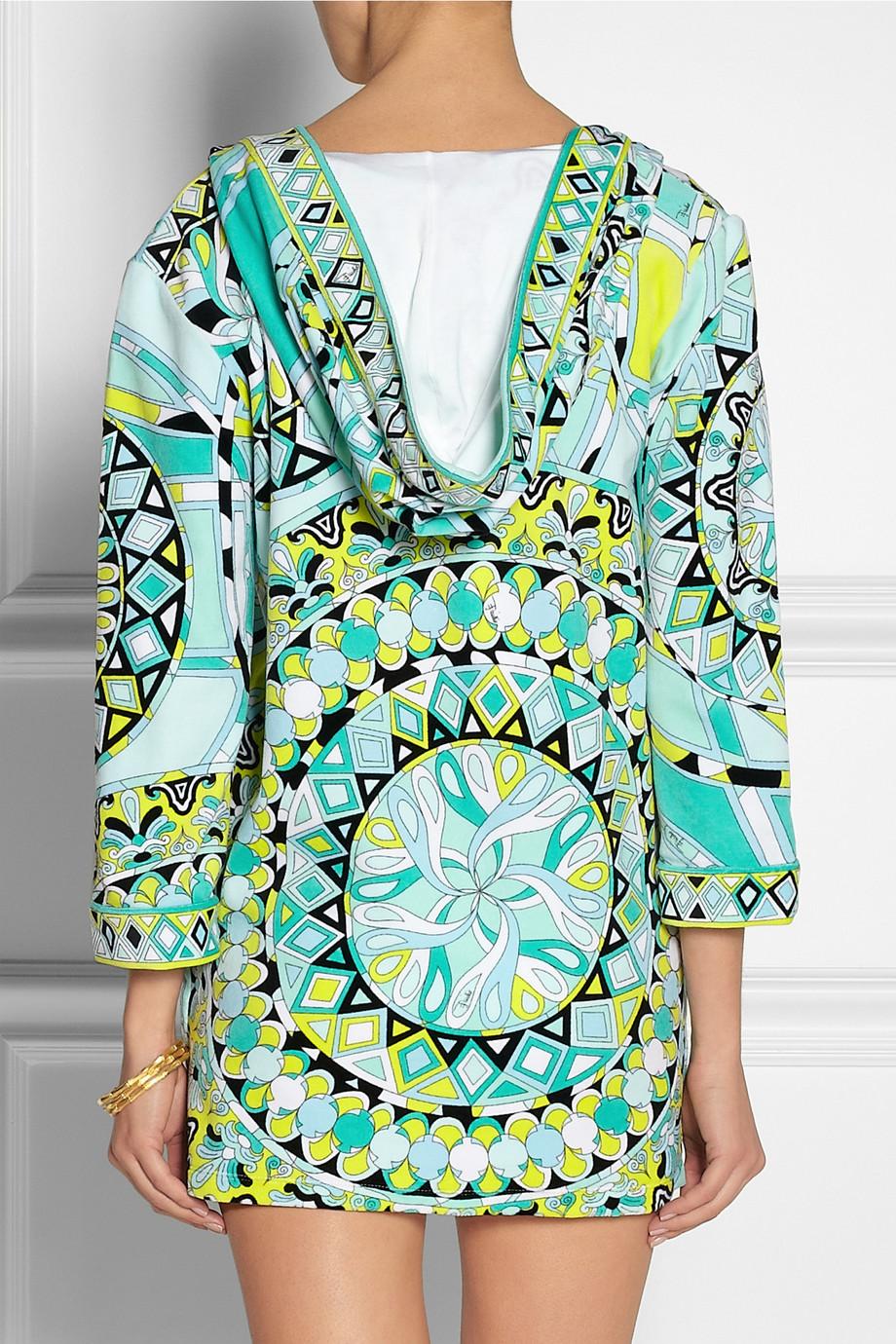 UNWORN Emilio Pucci Softest Terry Fabric Print Hoodie Sweater Mini Dress 46 In Good Condition In Switzerland, CH