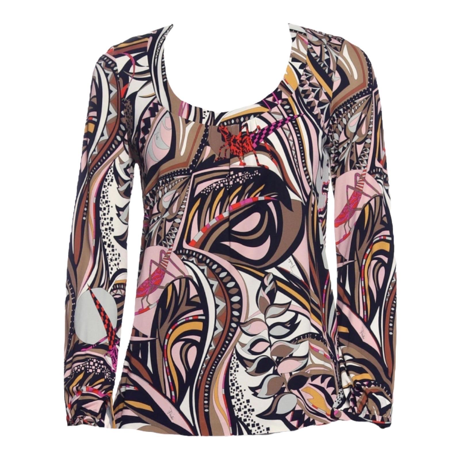 UNWORN Emilio Pucci Tropical Floral Animal Signature Print Blouse Top 38 US 4 In Good Condition In Switzerland, CH