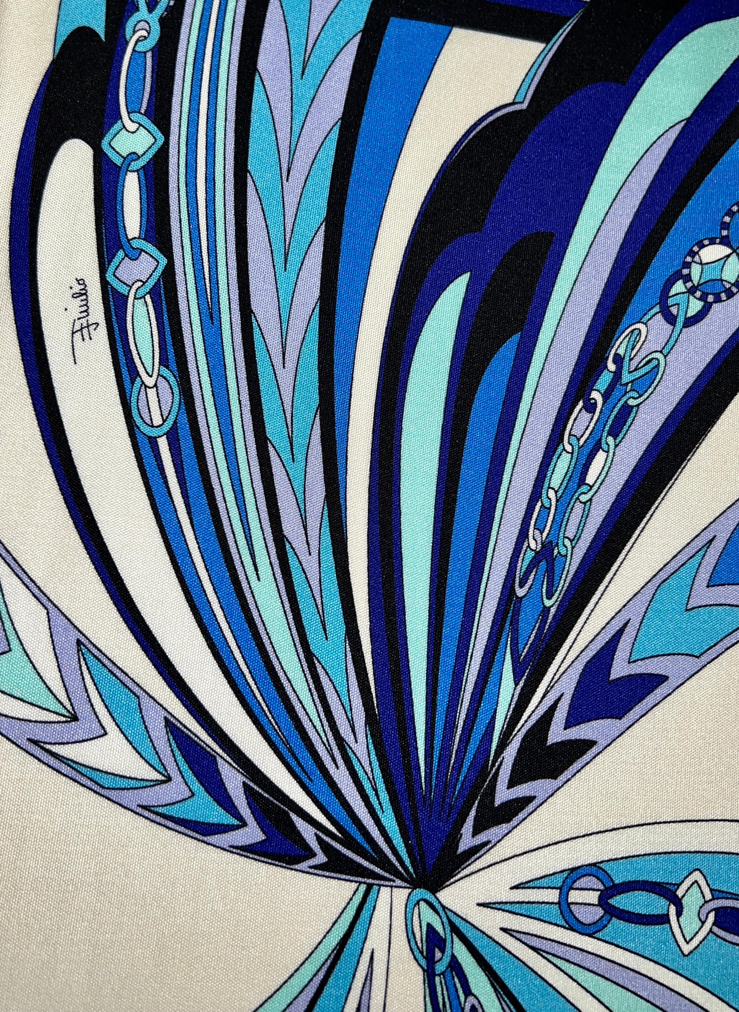 UNWORN Emilio Pucci Whites & Blues Signature Print Silk Dress with Belt 48 For Sale 9