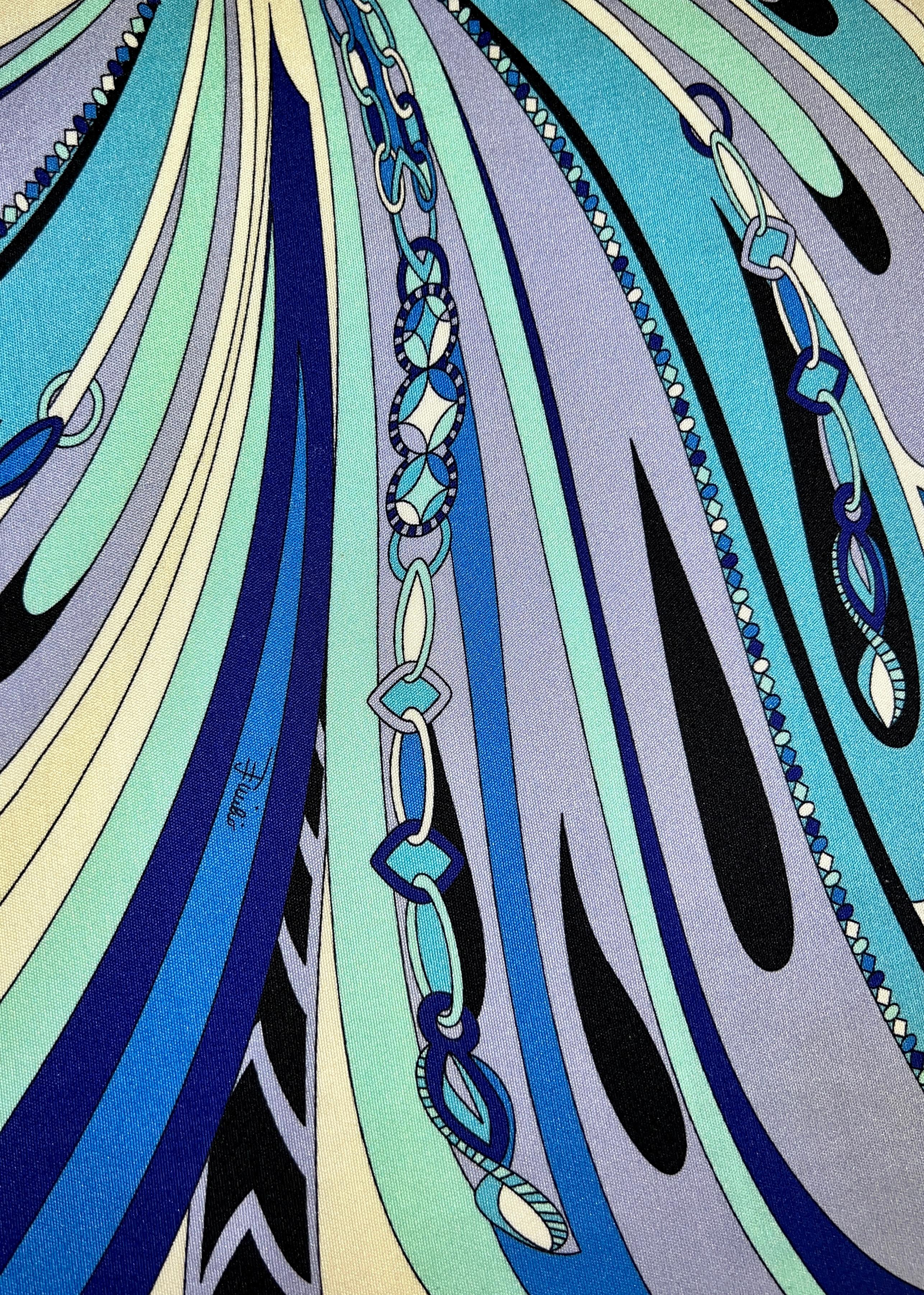 UNWORN Emilio Pucci Whites & Blues Signature Print Silk Dress with Belt 48 For Sale 10