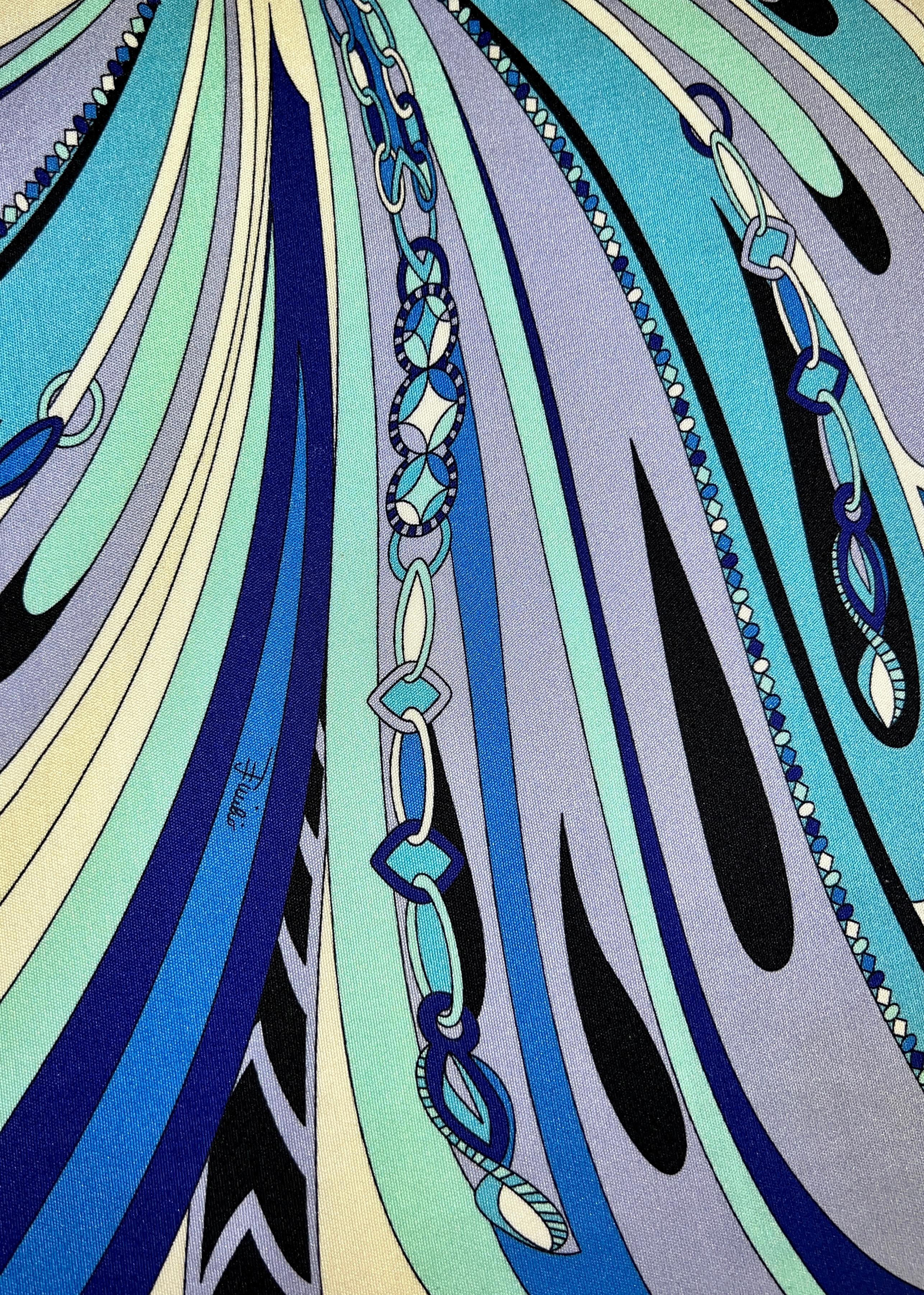 UNWORN Emilio Pucci Whites & Blues Signature Print Silk Dress with Belt 48 For Sale 9