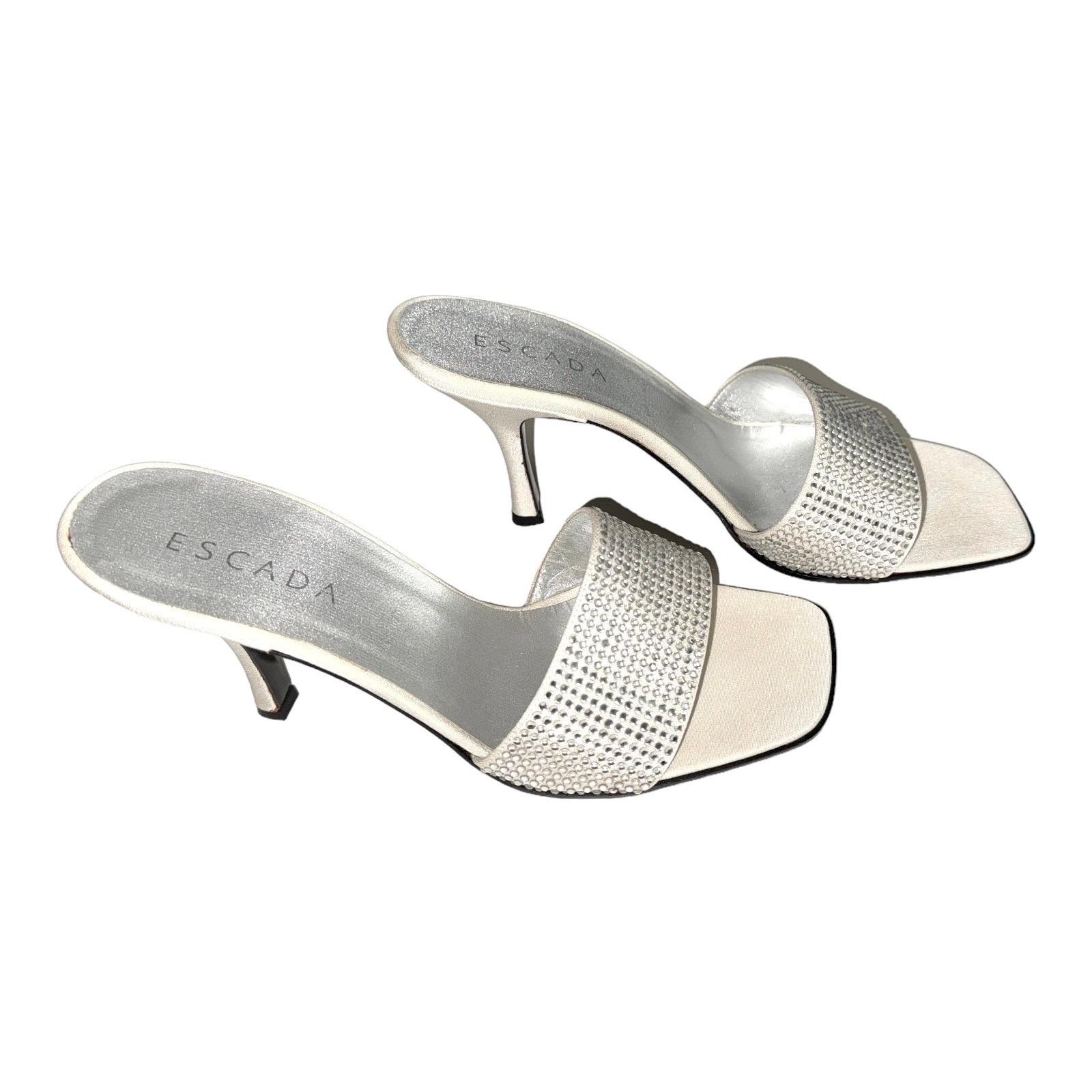 UNWORN Escada Swarovski Crystal Silk Sandals High Heels 39 Bridal Wedding For Sale 5