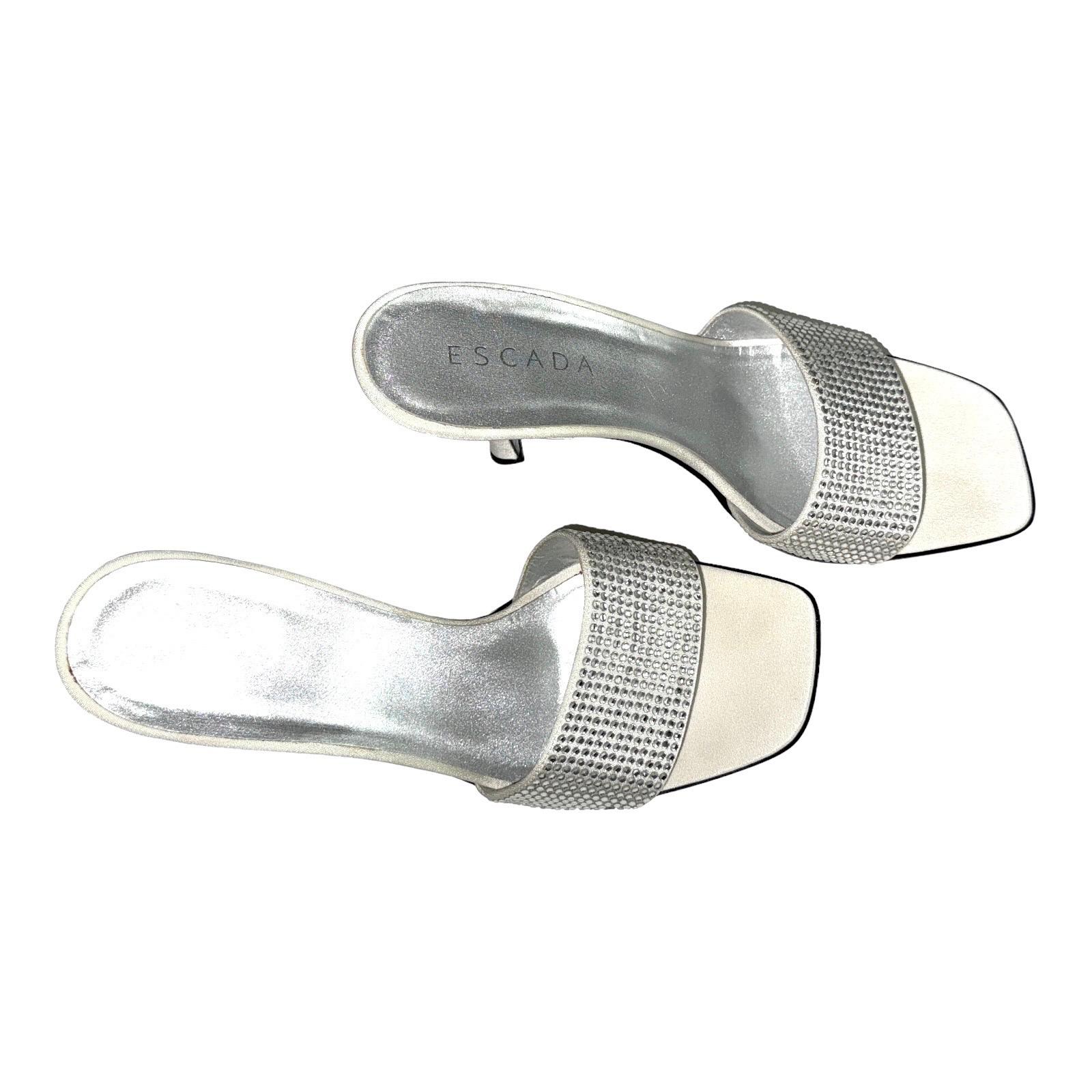 UNWORN Escada Swarovski Crystal Silk Sandals High Heels 39 Bridal Wedding For Sale 6