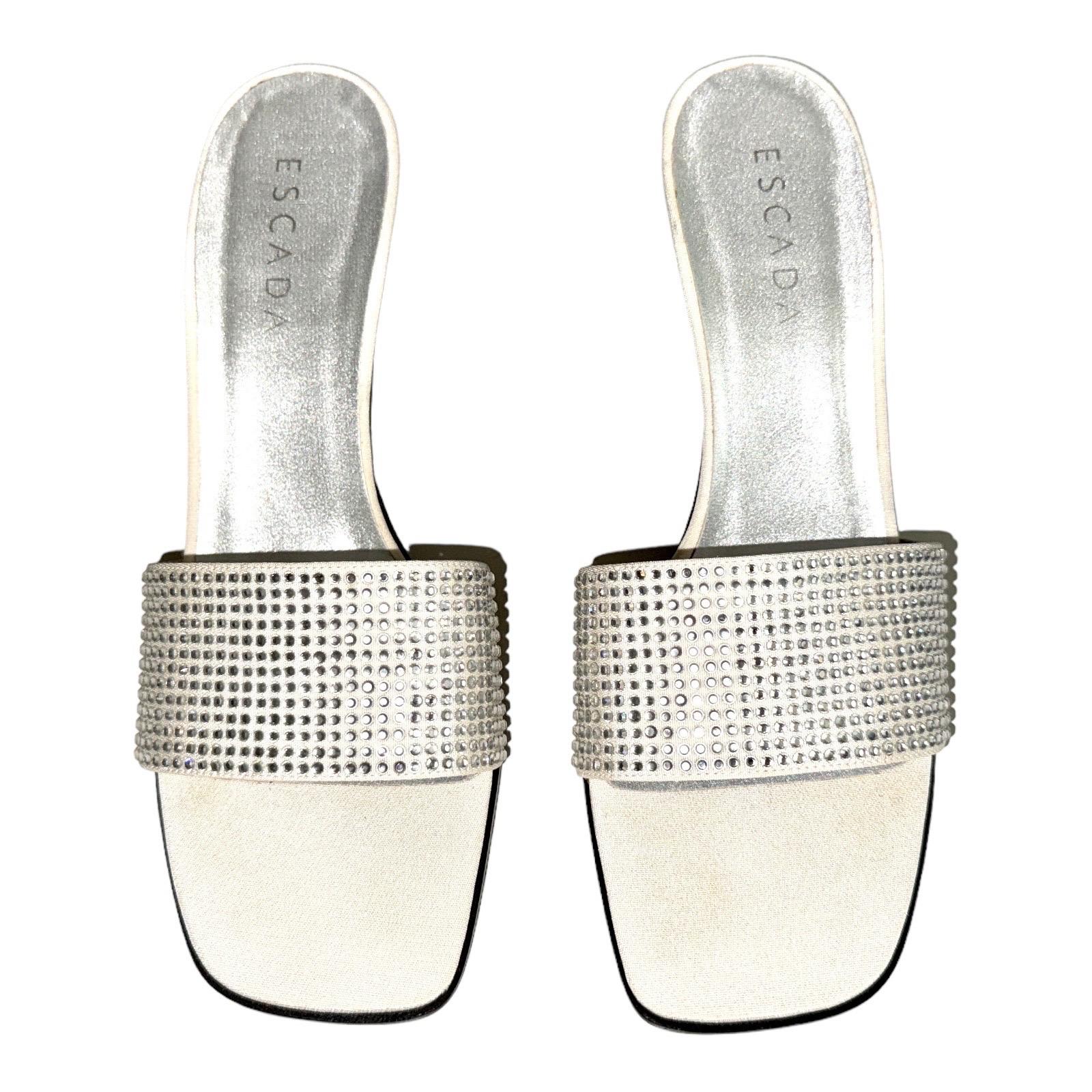 UNWORN Escada Swarovski Crystal Silk Sandals High Heels 39 Bridal Wedding For Sale 7