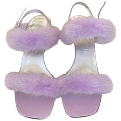 UNWORN Exotic Escada Lavender Fur Strappy High Heels Sandals