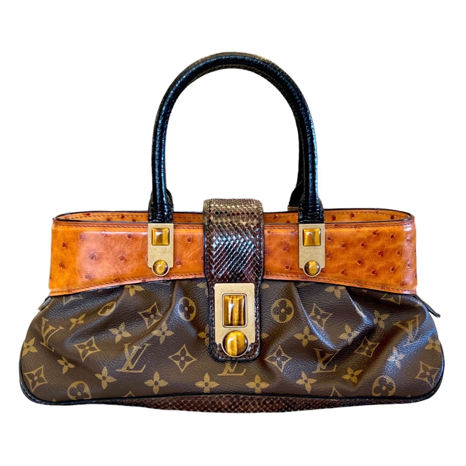 UNWORN Exotische Louis Vuitton Marc Jacobs Monogrammierte Straußen-Tigerauge-Tasche aus Segeltuch