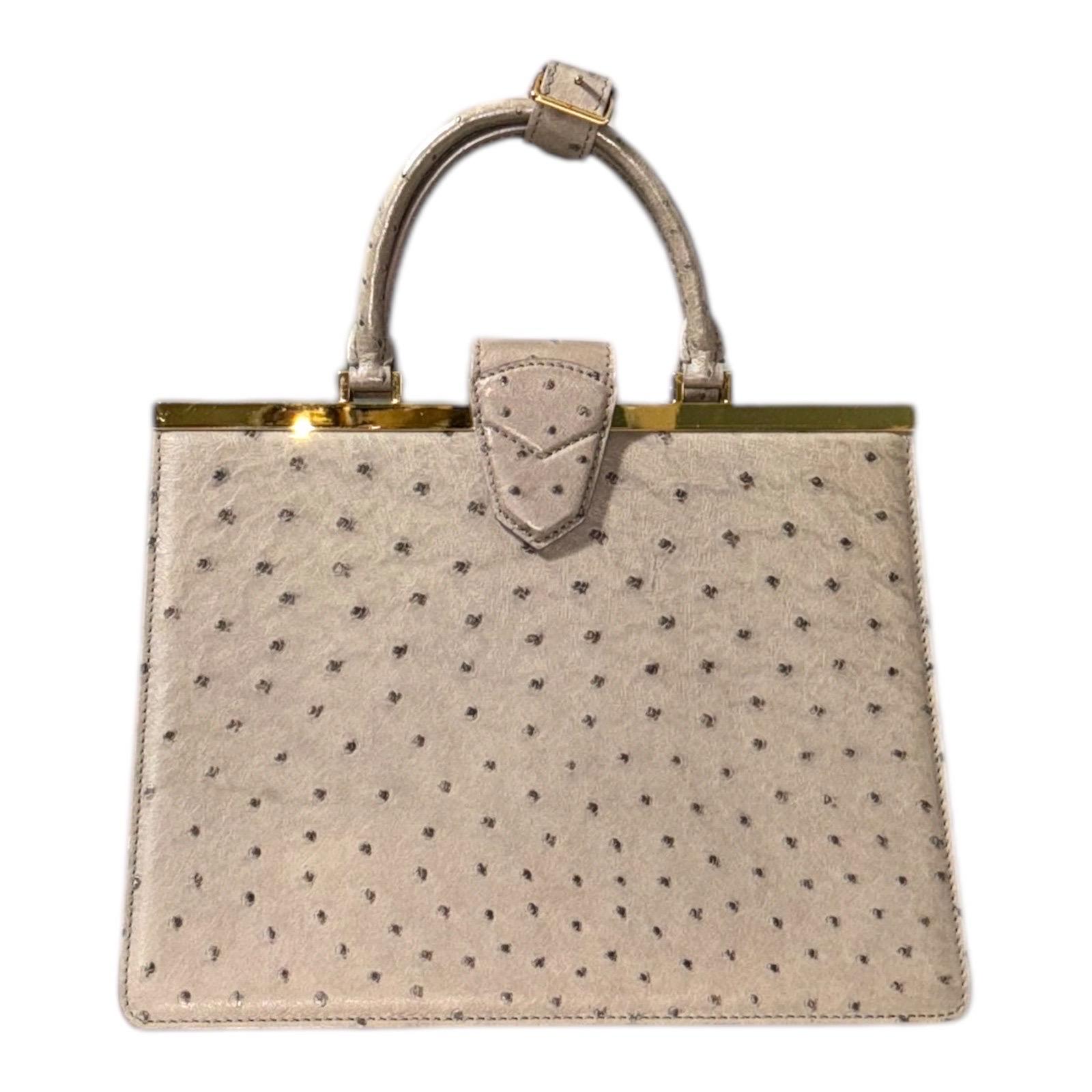 Beige UNWORN Exotic Louis Vuitton Ostrich Top Handle Framed Bag Tote
