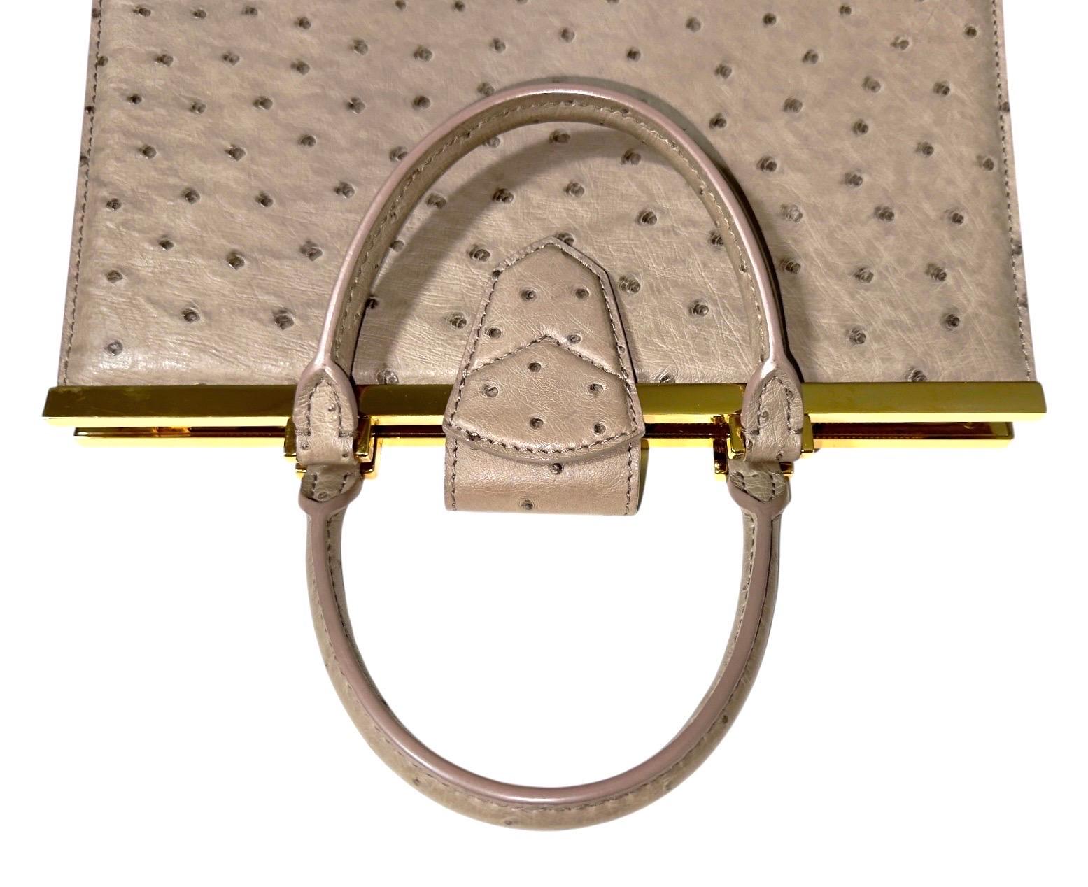 UNWORN Exotic Louis Vuitton Ostrich Top Handle Framed Bag Tote 4
