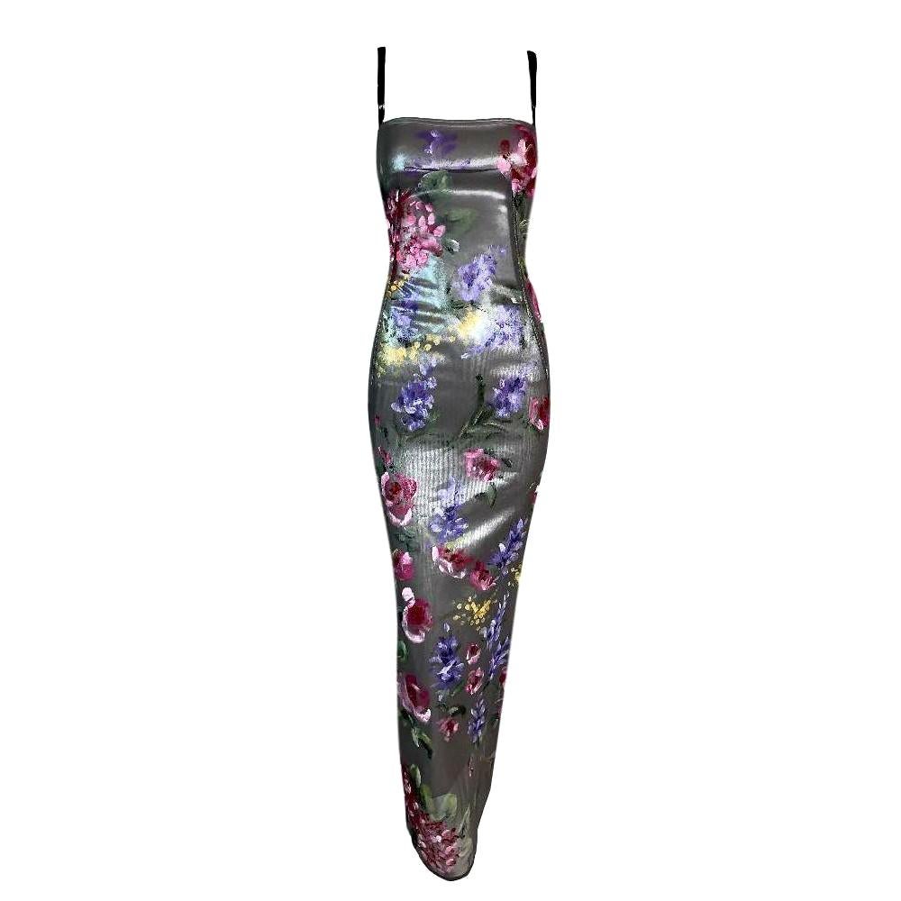 Unworn F/W 1998 Dolce & Gabbana Runway Silver Mesh Painted Wiggle Dress