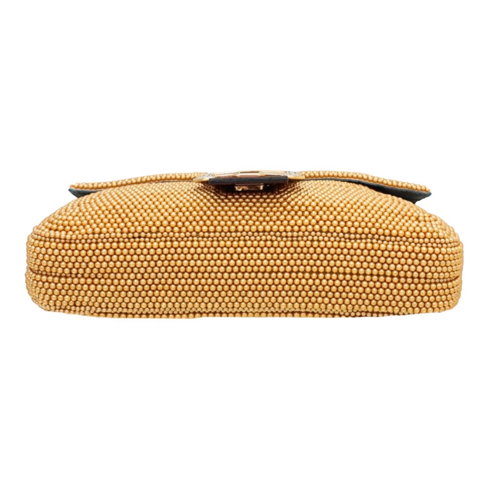 UNWORN Fendi Embroidered Golden Baguette Handbag Flap Bag Clutch - Full Set 8