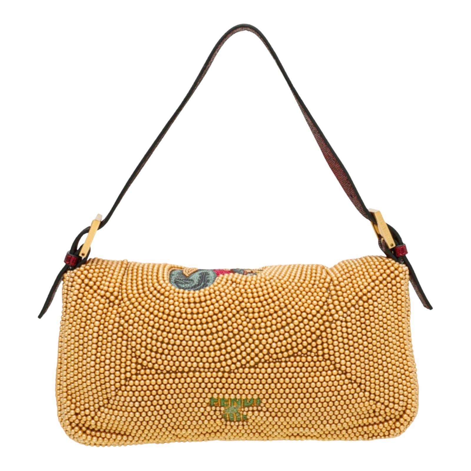 UNWORN Fendi Embroidered Golden Baguette Handbag Flap Bag Clutch - Full Set In Good Condition In Switzerland, CH
