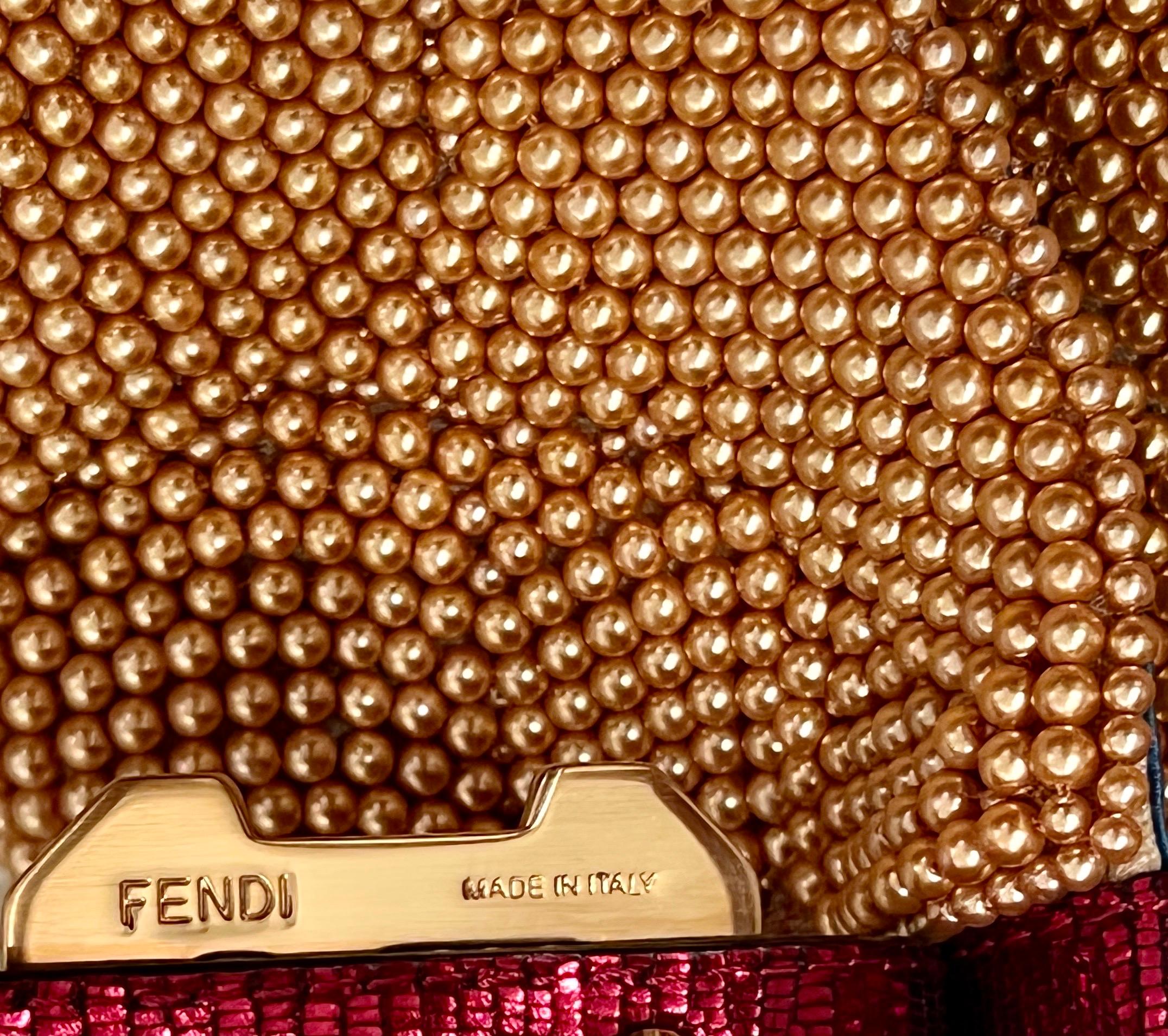 UNWORN Fendi Embroidered Golden Baguette Handbag Flap Bag Clutch - Full Set 2