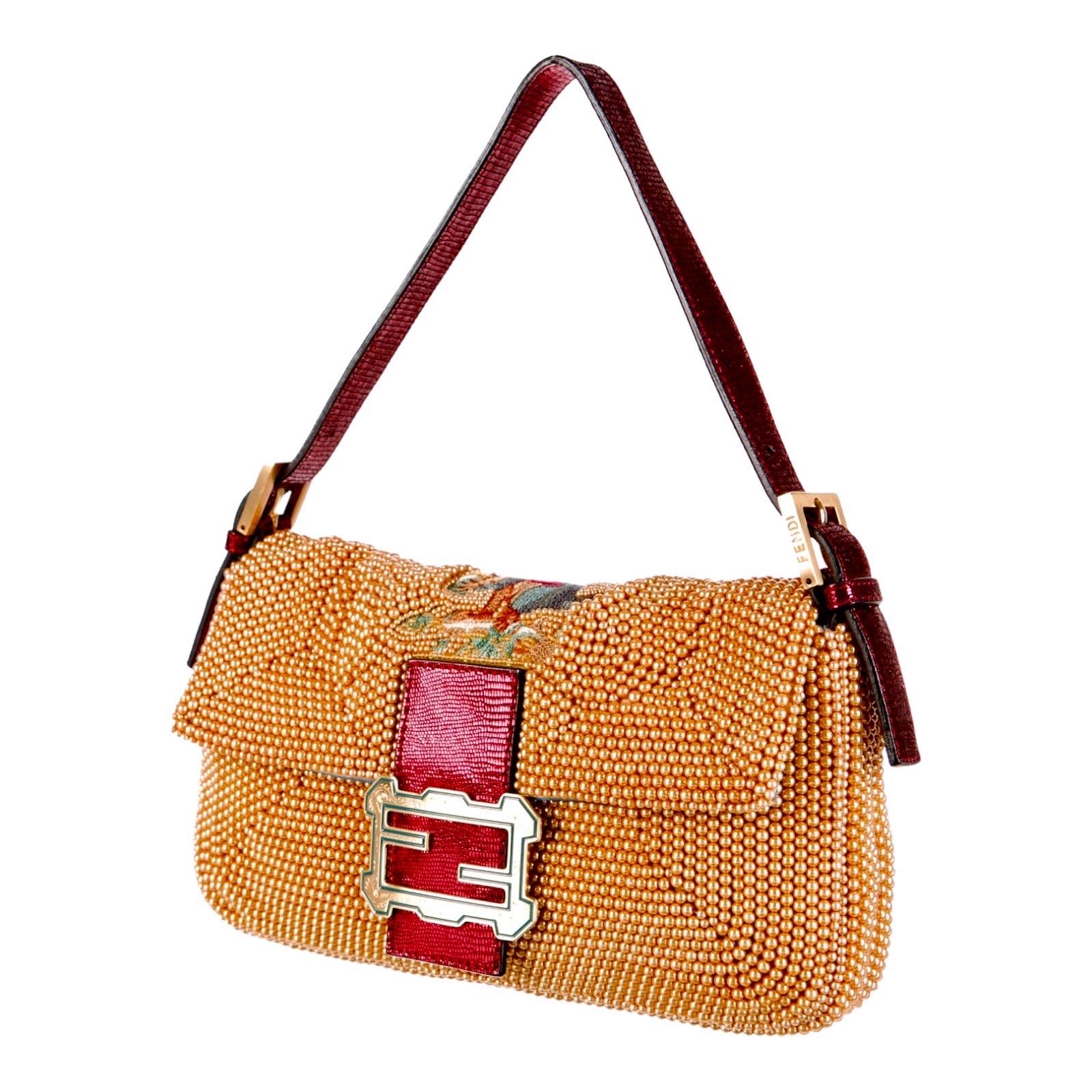 UNWORN Fendi Embroidered Golden Baguette Handbag Flap Bag Clutch - Full Set 3