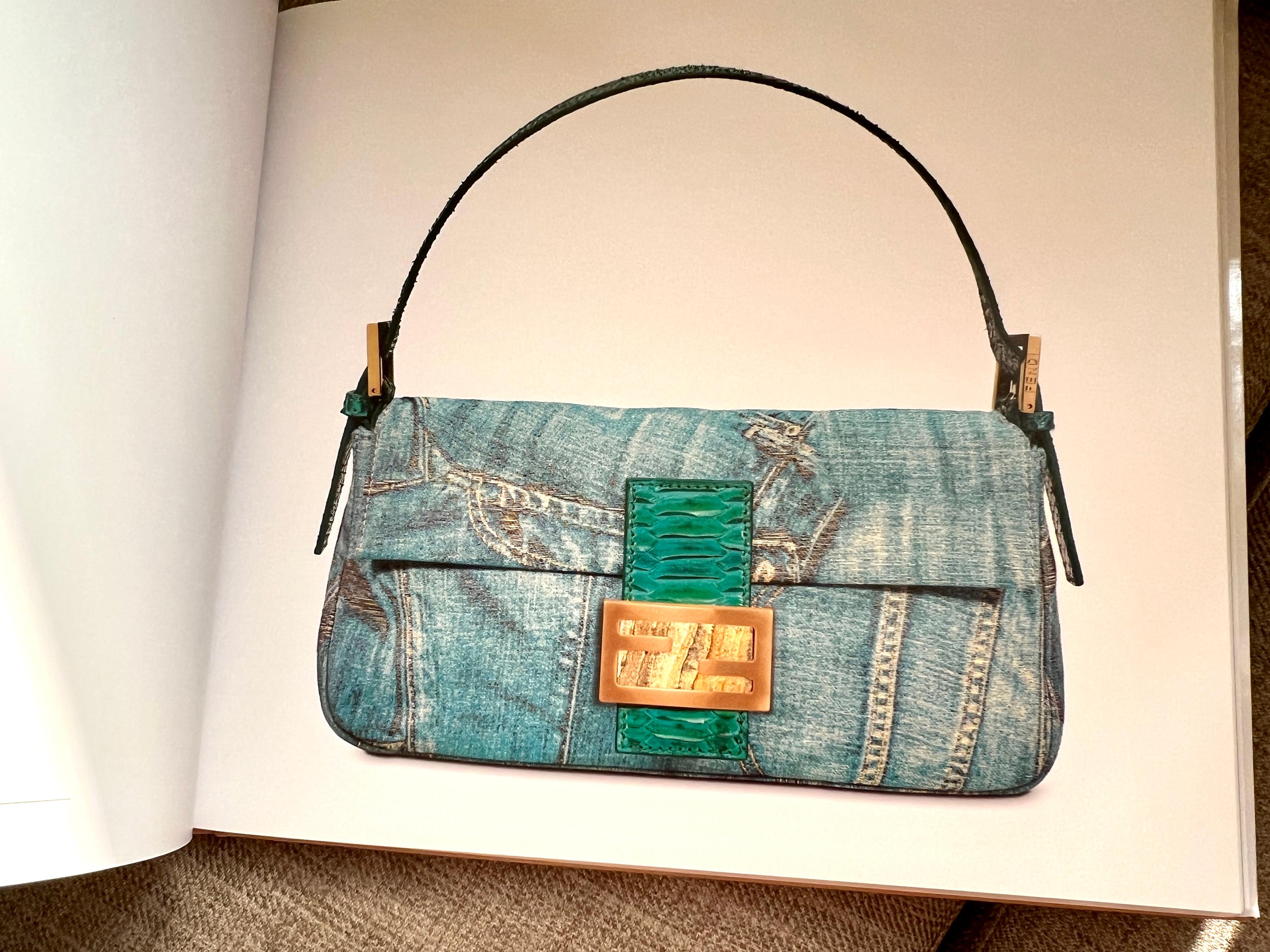 UNWORN Fendi Exotic Gold Metallic Lurex Jeans Print Baguette Hand Bag 6
