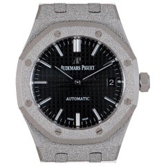 Unworn Frosted Audemars Piguet Royal Oak Gents 18 Karat White Gold Black Dial