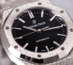Unworn Frosted Audemars Piguet Royal Oak Gents 18 Karat White Gold Black Dial