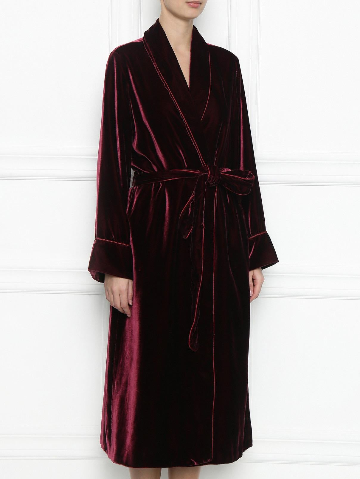 VUE D'ENSEMBLE F.R.S. For Restless Sleepers FRS Burgundy Crimson Velvet Robe Gown L L.L.A. Excellent état - En vente à Switzerland, CH