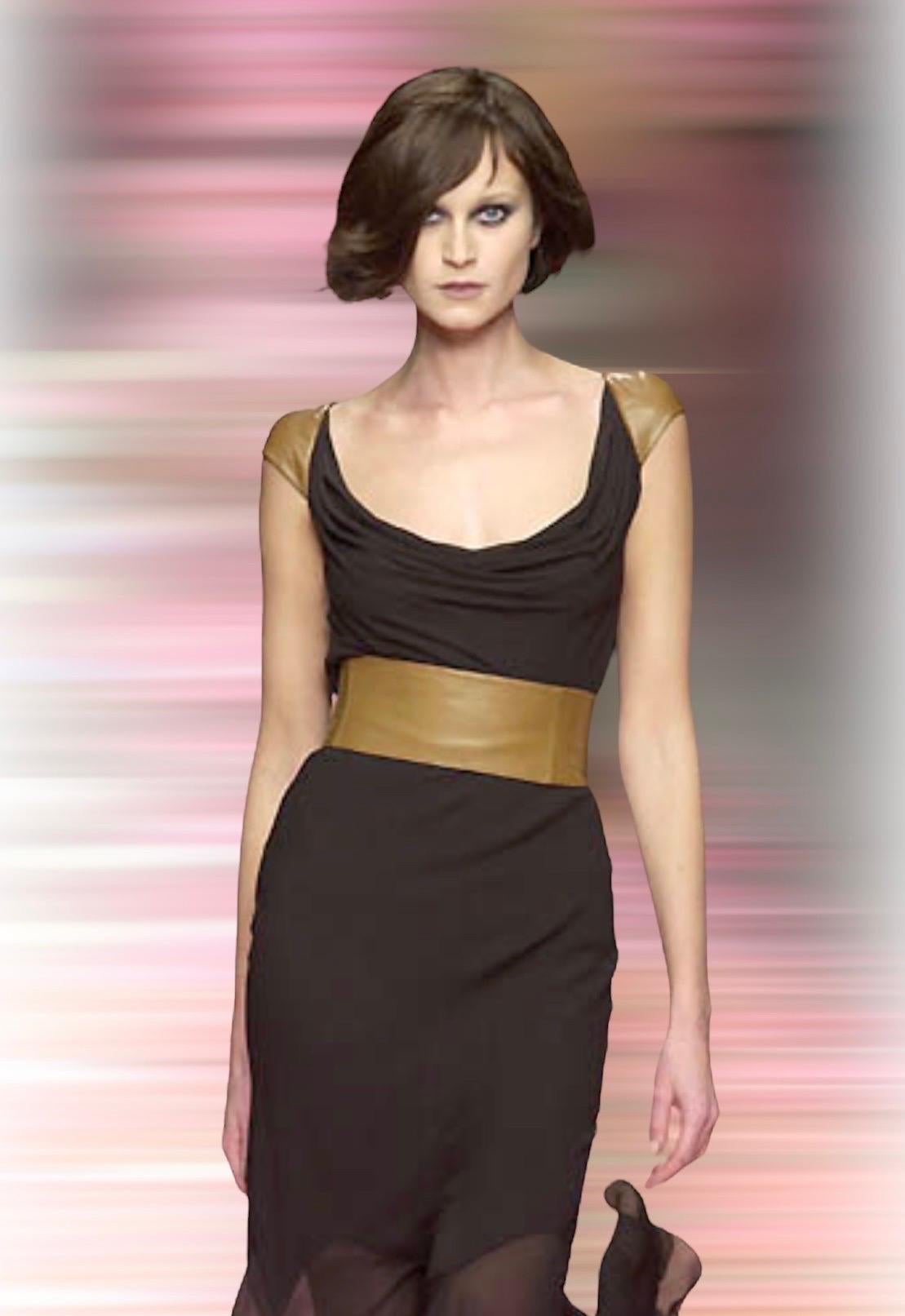 UNWORN Gianni Versace Couture FW 2001 Black Brown Belted Evening Dress Gown 40 For Sale 6