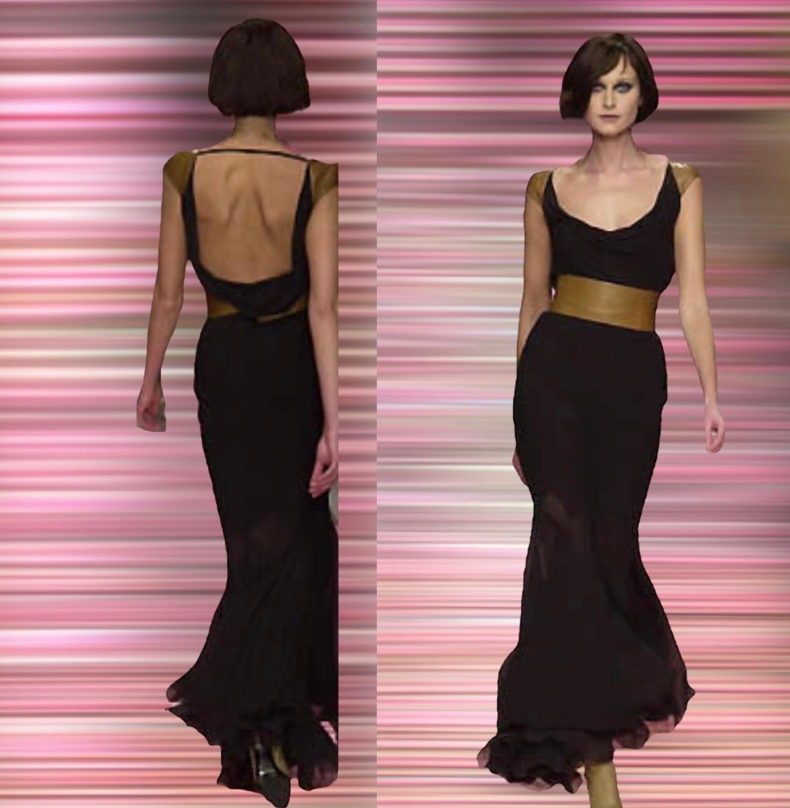 UNWORN Gianni Versace Couture FW 2001 Black Brown Belted Evening Dress Gown 40 For Sale 7