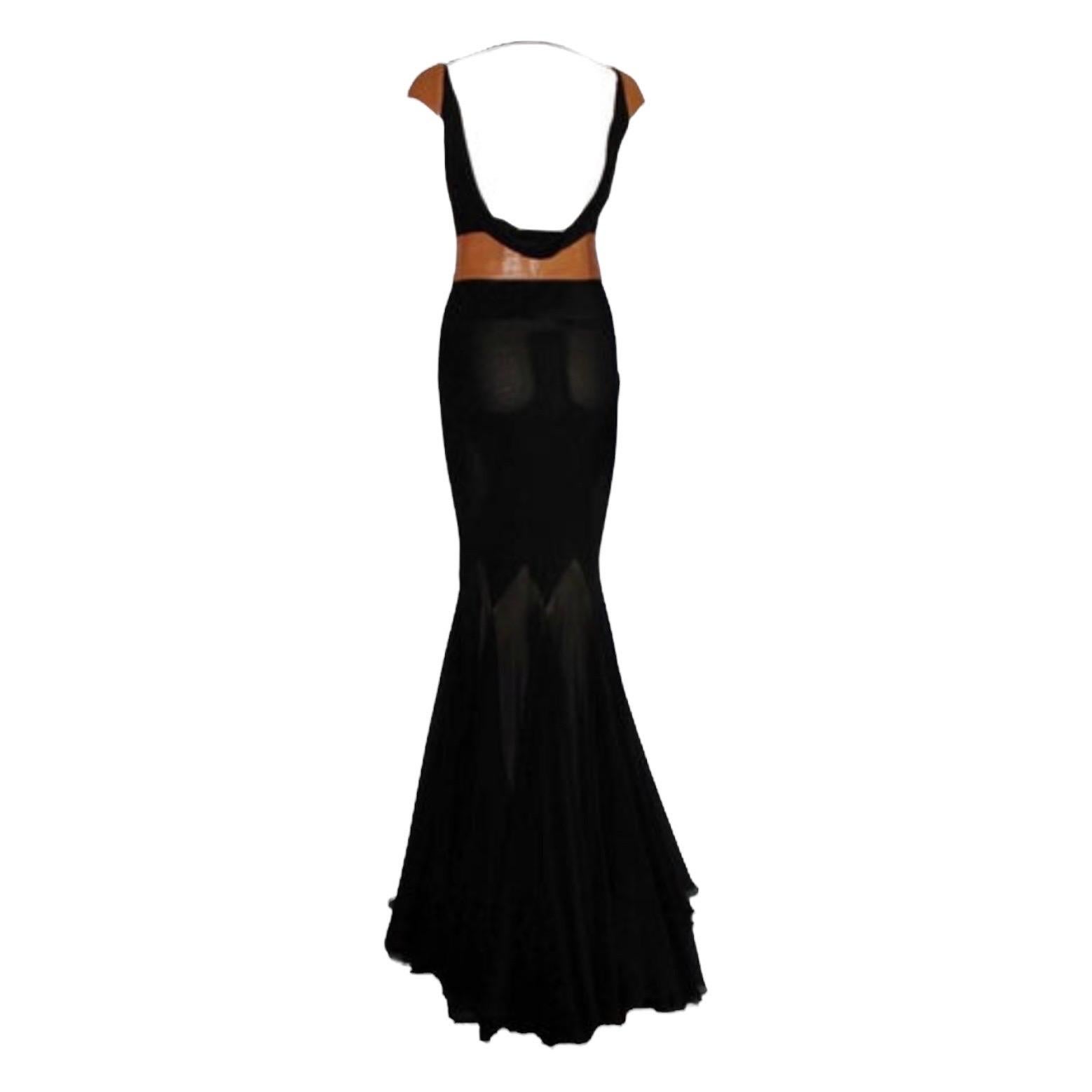 UNWORN Gianni Versace Couture FW 2001 Black Brown Belted Evening Dress Gown 40 In Good Condition For Sale In Switzerland, CH
