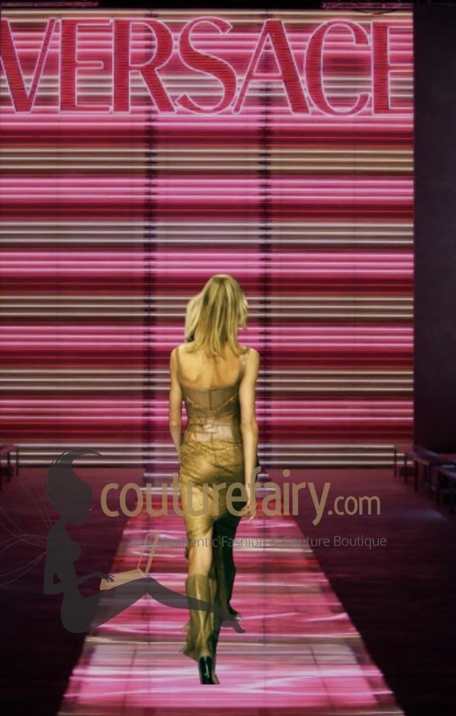 UNWORN Gianni Versace Couture FW 2001 Black Lace Leather Bondage Gown Dress 40 For Sale 6