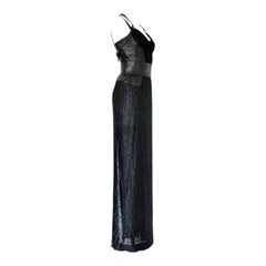 UNWORN Gianni Versace Couture FW 2001 Black Lace Leather Bondage Gown Dress 40
