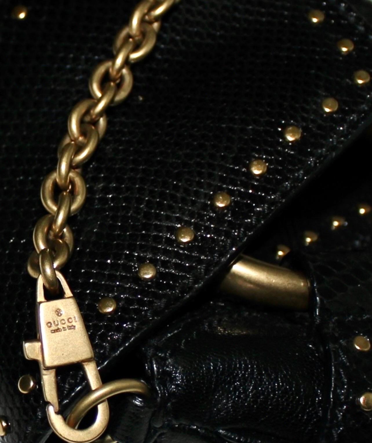 UNWORN Gucci By Tom Ford 2003 Limited Edition Exotic Black XL Studded Skin Bag 8