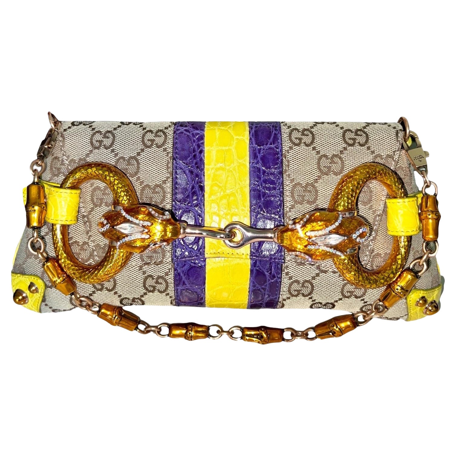 UNWORN Gucci by Tom Ford 2004 Exotische GG Monogramm Schlangenkopf-Tasche mit Juwelenbesatz