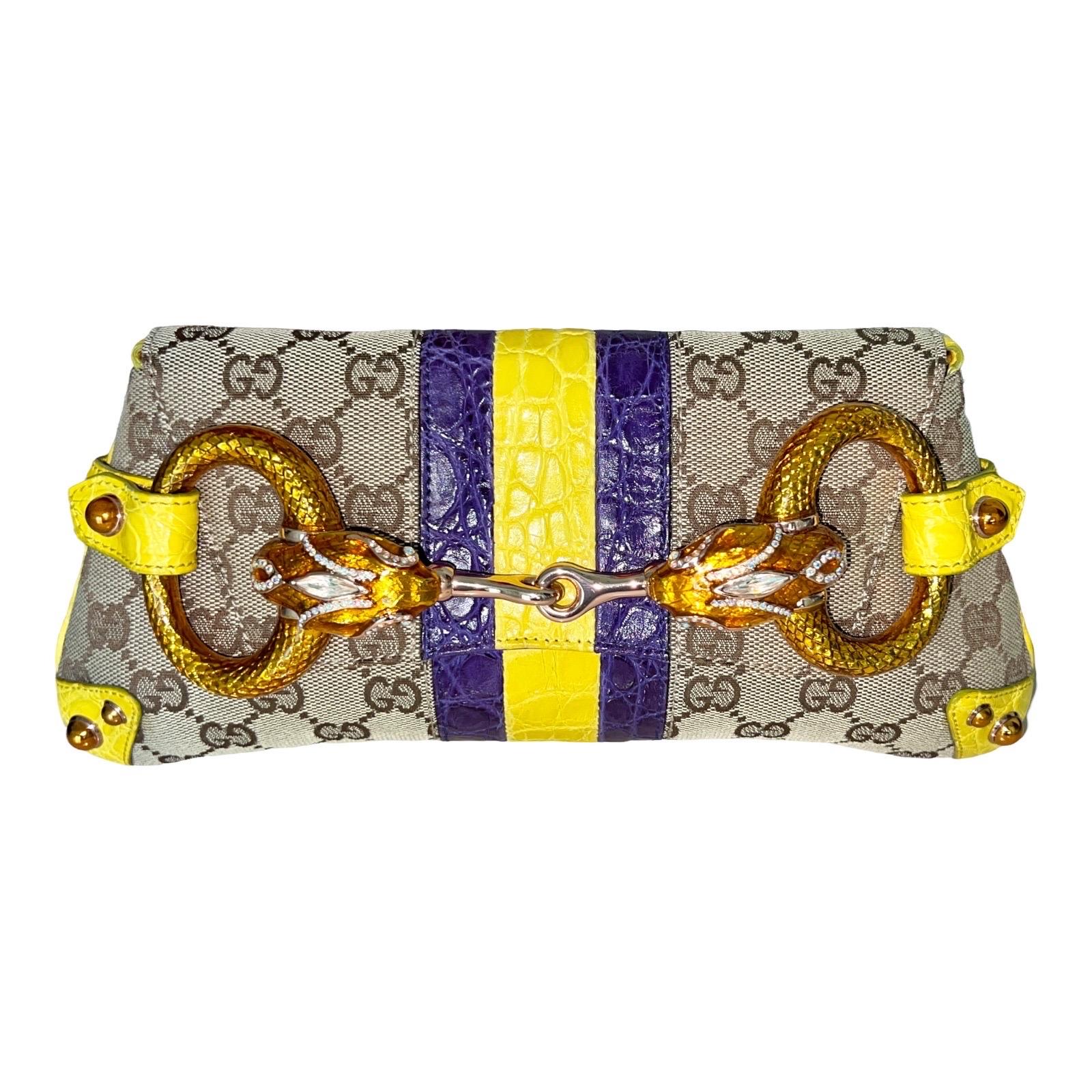 UNWORN Gucci by Tom Ford 2004 Exotic GG Monogram Jeweled Serpent Head Clutch Bag 5