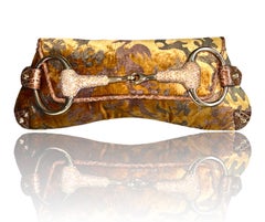 UNWORN Gucci by Tom Ford 2004 XL Exotic Velvet Crystal Encrusted Horsebit Clutch
