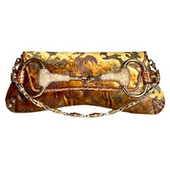 UNWORN Gucci by Tom Ford 2004 XL Exotic Velvet Crystal Encrusted Horsebit Clutch