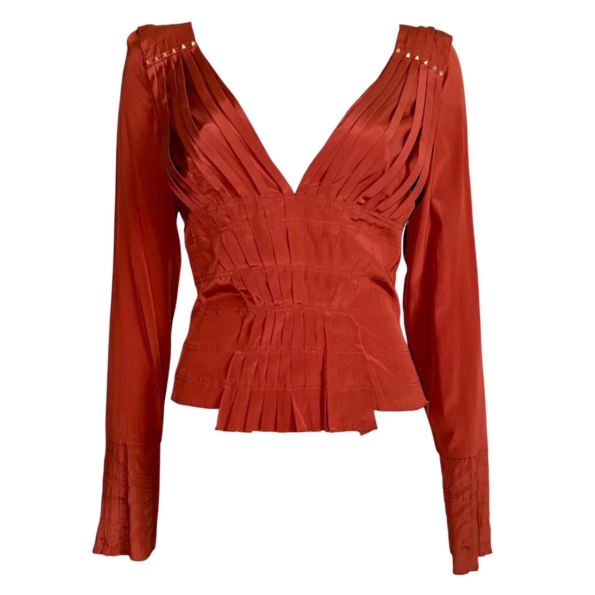 UNGEWINNT Gucci by Tom Ford FW 2003 Kupferbesetztes Seidentop Bluse 44