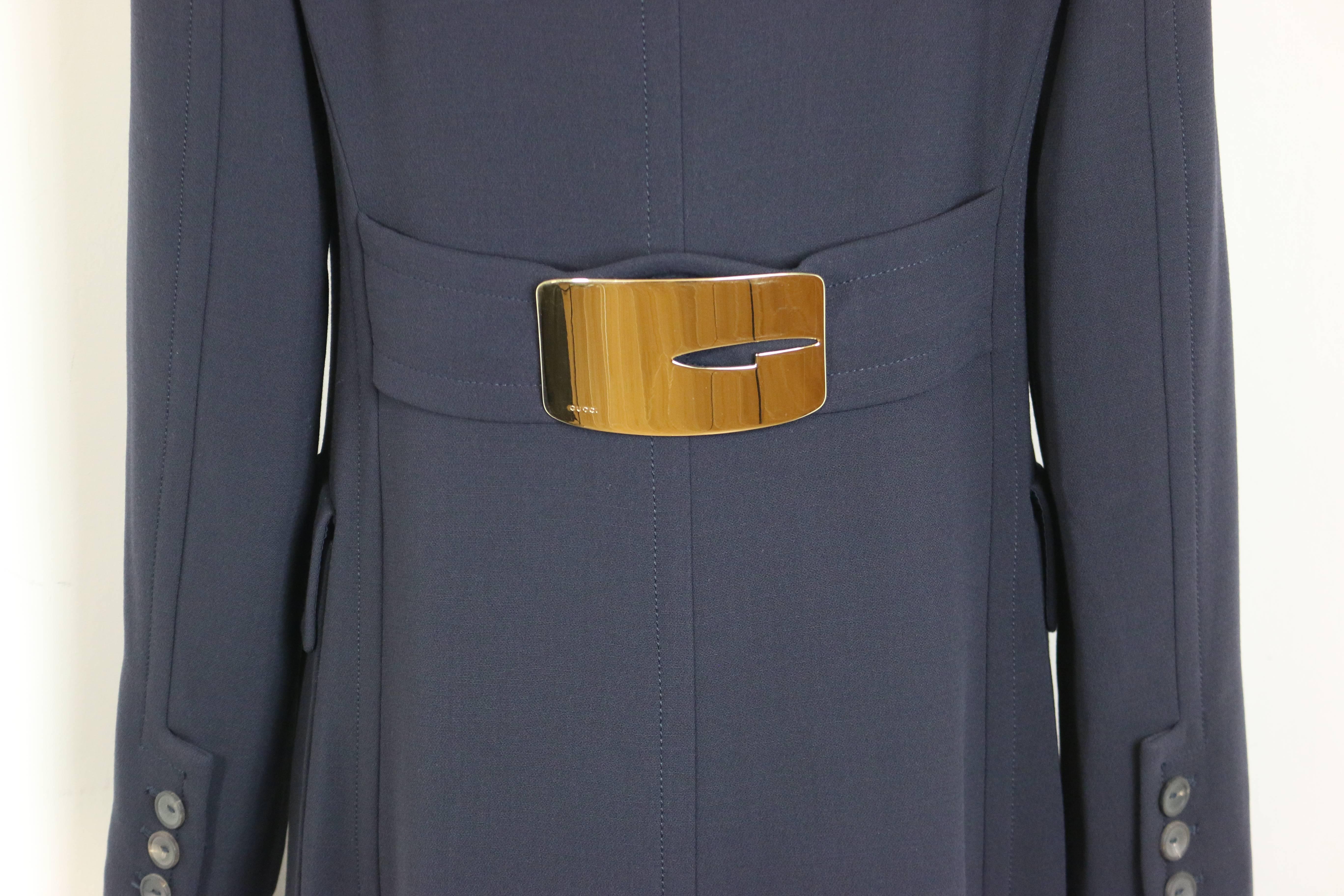 Gucci by Tom Ford Navy Wool Long Coat (Unworn) For Sale