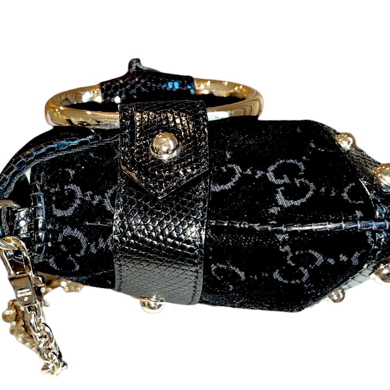 UNWORN Gucci by Tom Ford Web 2003/4 Velvet GG Logo Exotic Lizard Horsebit XL Bag For Sale 4