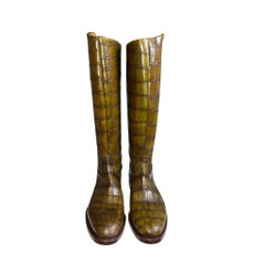 UNWORN Gucci Exotic Crocodile Skin 1921 Collection Crest Riding Style Boots 12.5