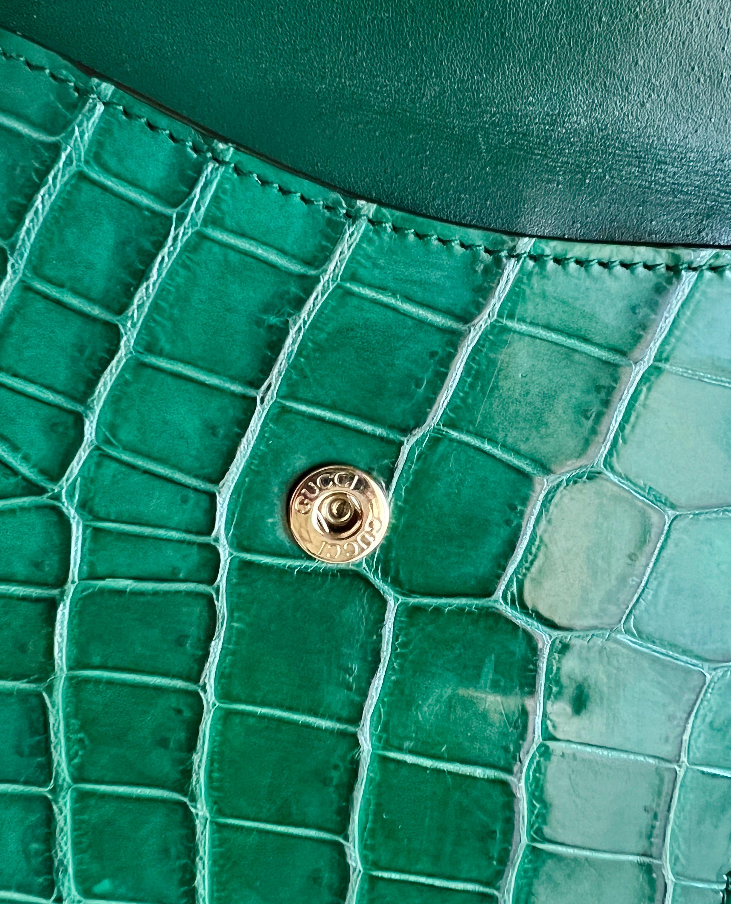 UNWORN Gucci Exotic Green Crocodile Skin Wallet - Rare & Unique Color 6