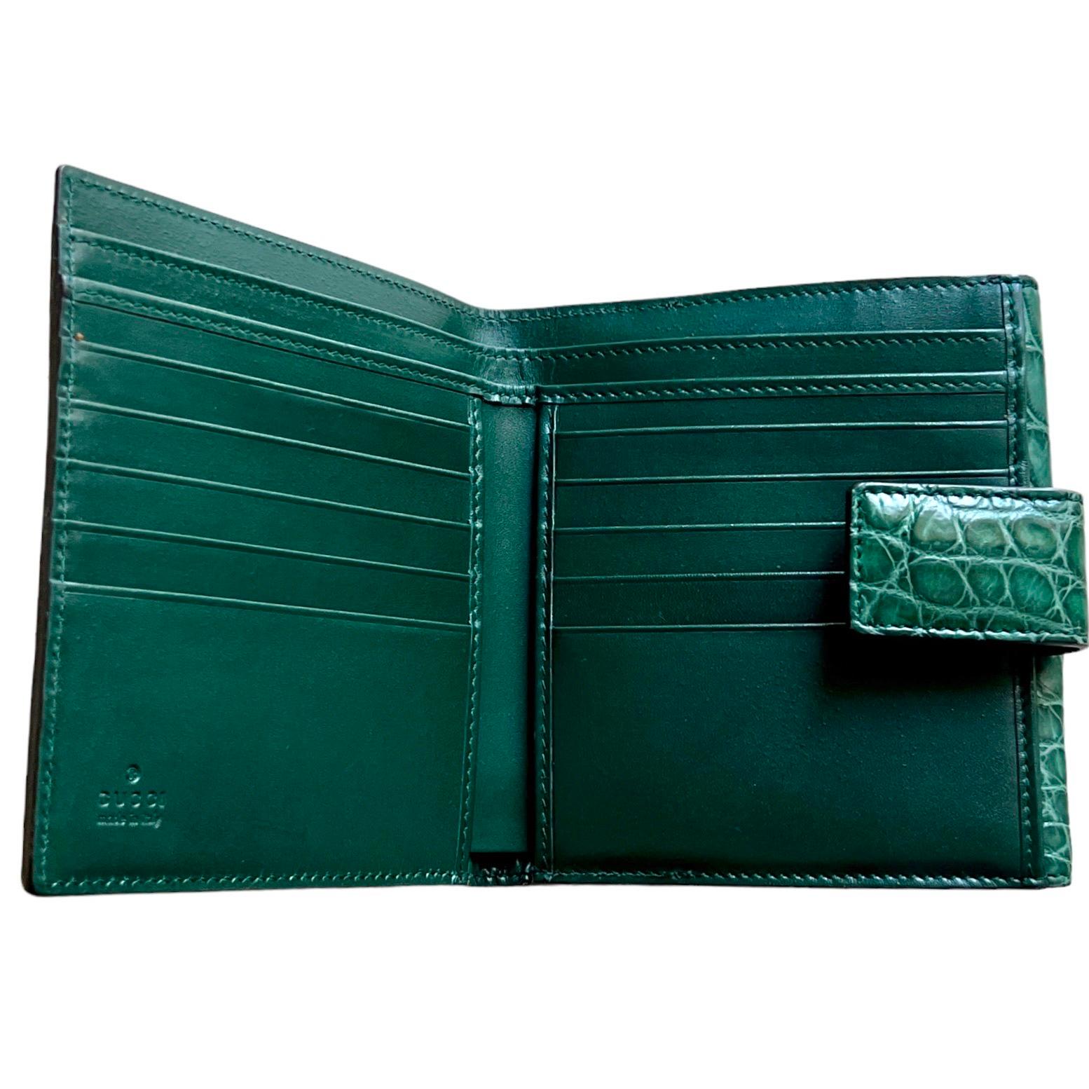 UNWORN Gucci Exotic Green Crocodile Skin Wallet - Rare & Unique Color 9