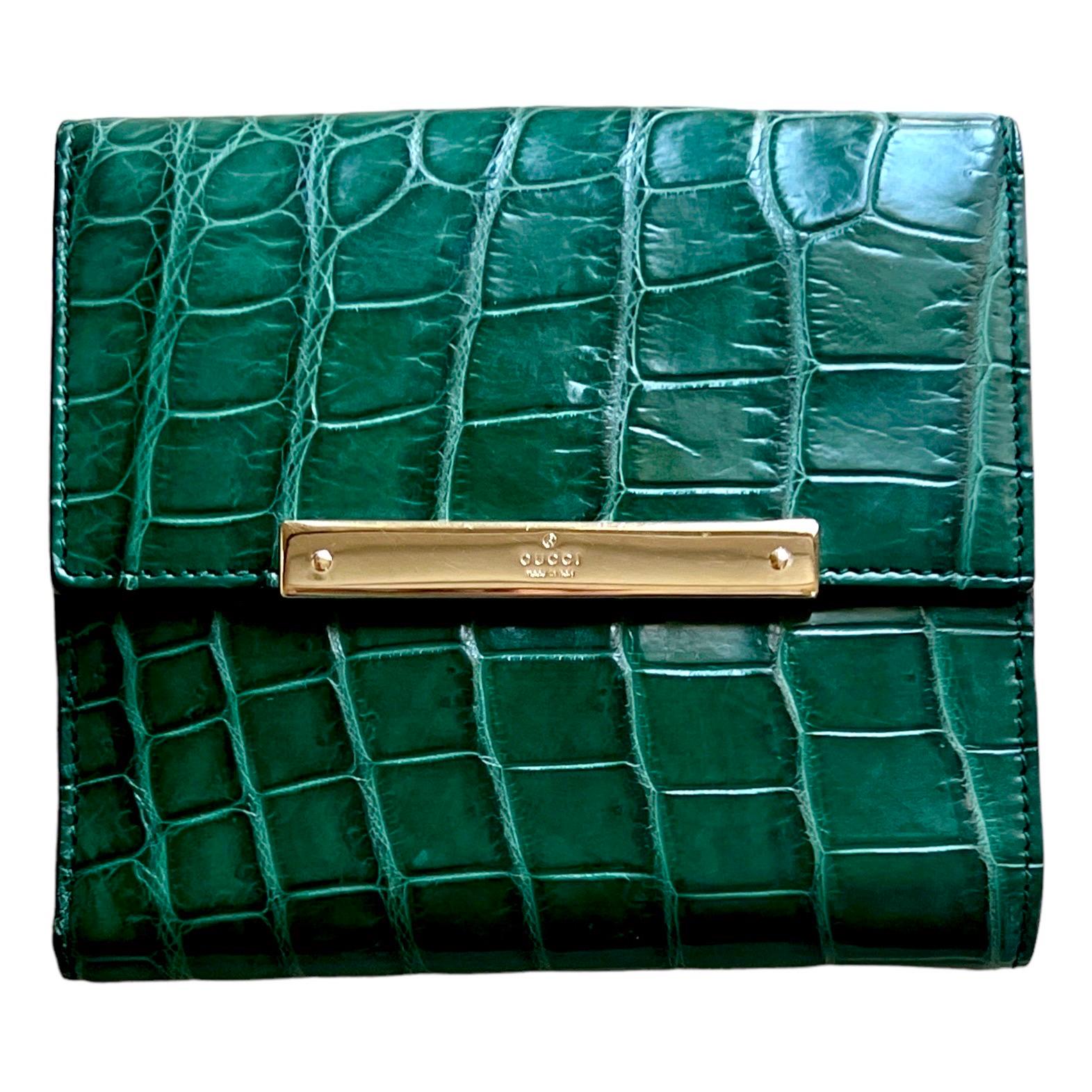 UNWORN Gucci Exotic Green Crocodile Skin Wallet - Rare & Unique Color 1