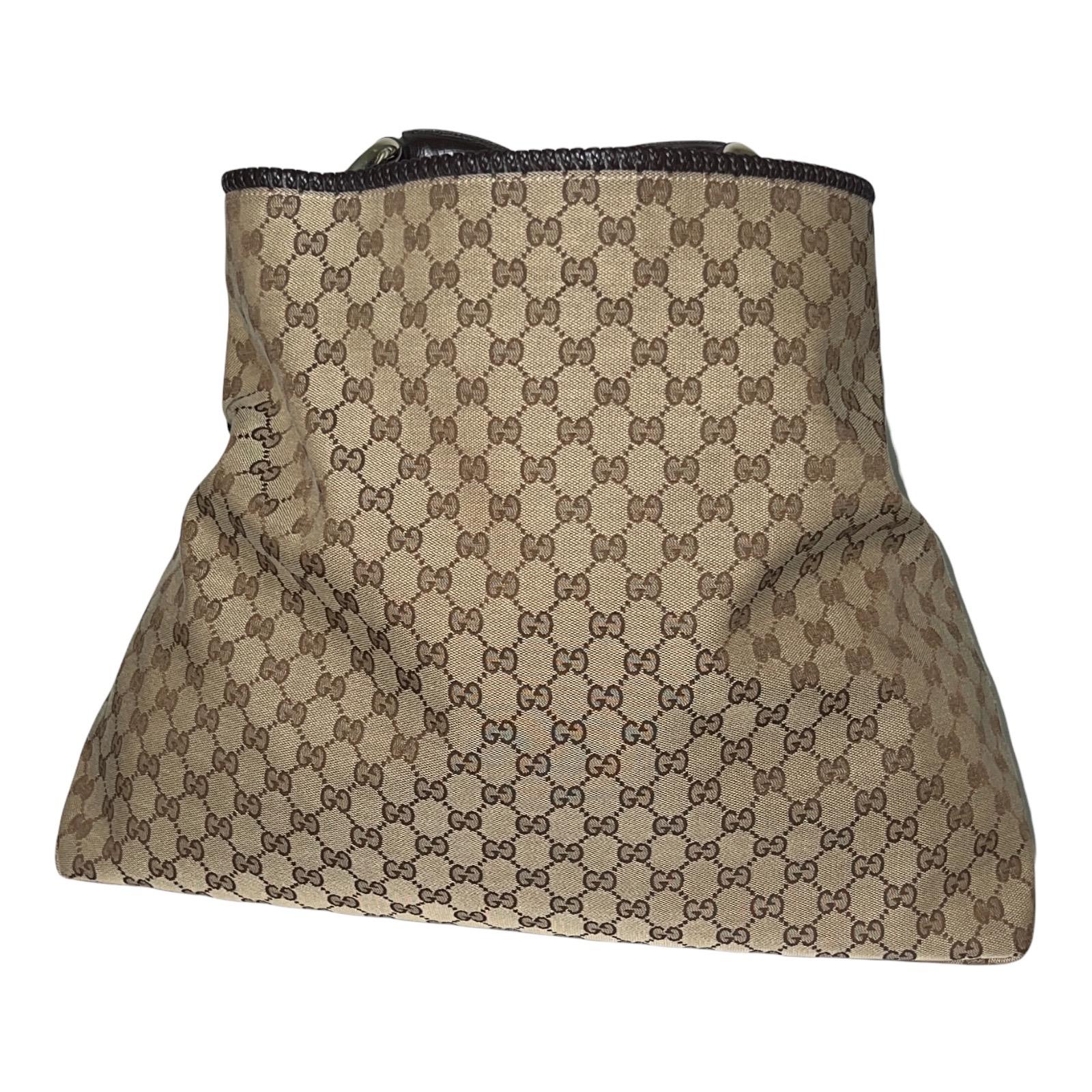 Brown UNWORN Gucci GG Monogram Canvas XL Hobo Bag Satchel with Horsebit Detail