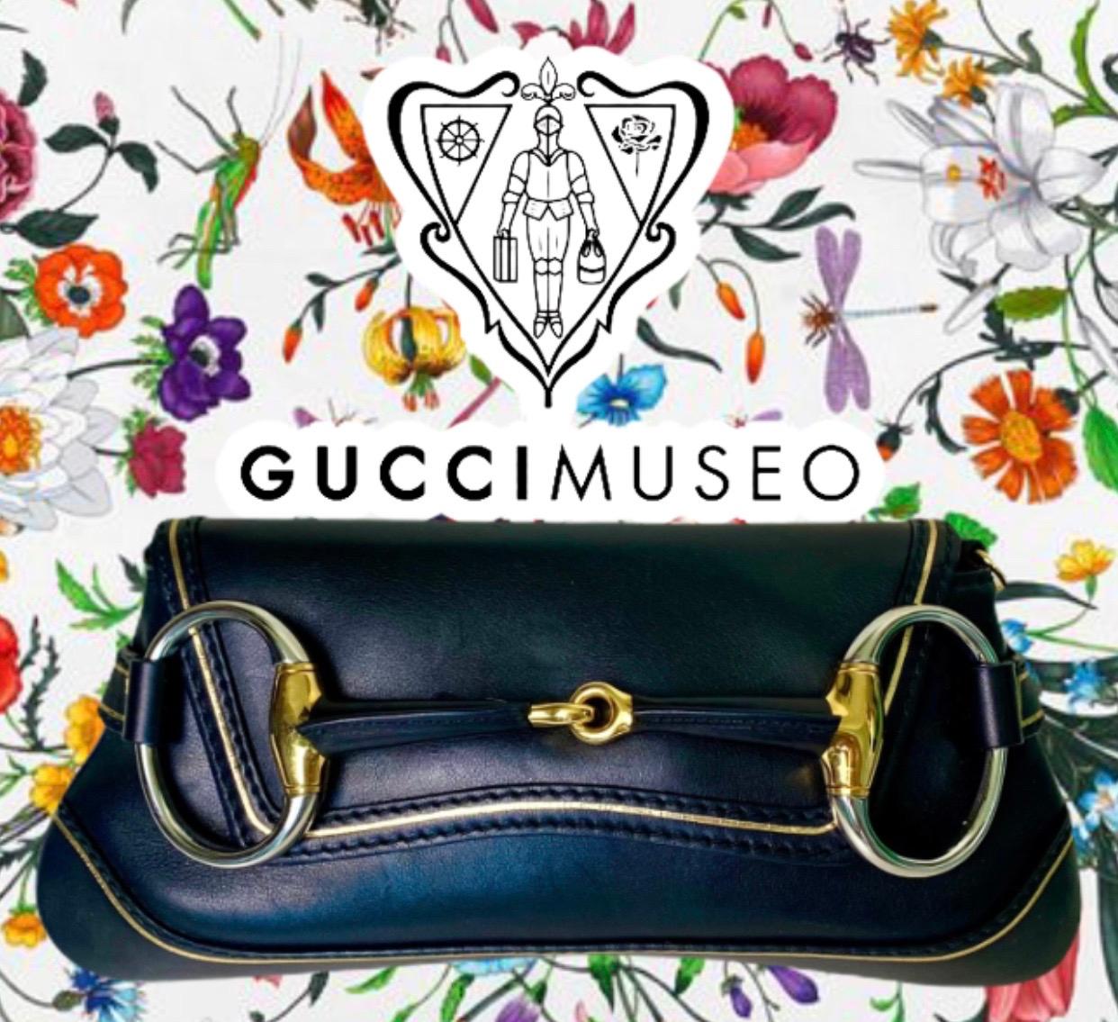 UNZERWARTET Gucci Limited Edition Schwarzes Leder bemalt Flora Horsebit Tasche Clutch 6