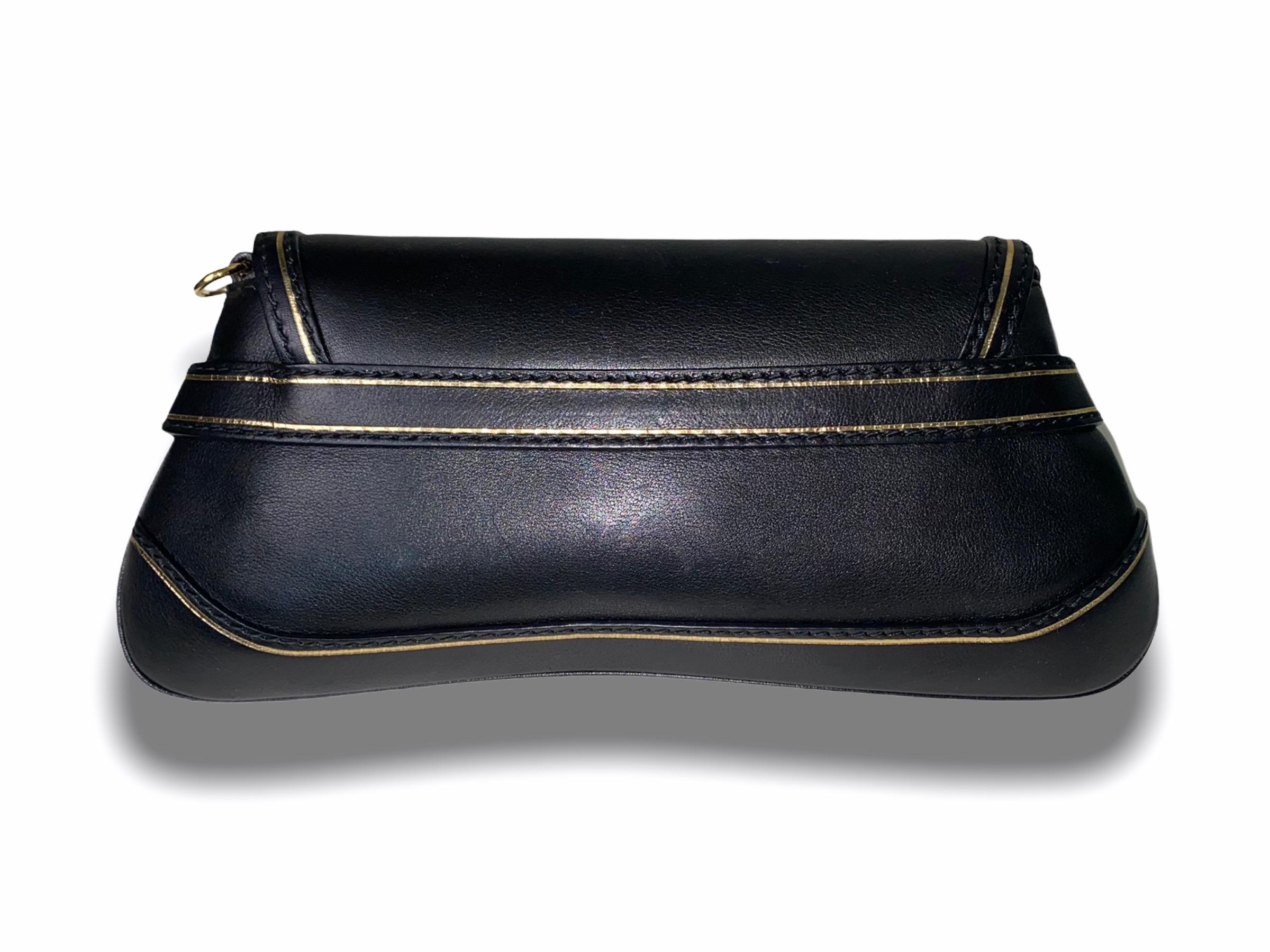 UNZERWARTET Gucci Limited Edition Schwarzes Leder bemalt Flora Horsebit Tasche Clutch Damen
