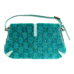 UNWORN GUCCI Y2K Turquoise GG Monogram Crystals, Beaded Pearls & Lizard Skin Bag