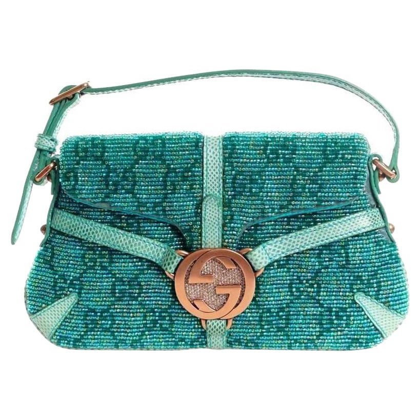 Bolso sin estrenar GUCCI Turquesa GG Monograma Cristales, perlas y piel de lagarto