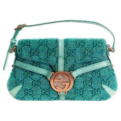 UNWORN GUCCI Turquoise GG Monogram Crystals, Beaded Pearls & Lizard Skin Bag