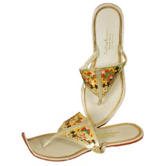 Unworn Hand-Painted Persian Toe Flat Thong Sandals - US 9, 1950s