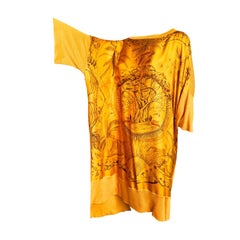 UNWORN Hermès Paris Orange Printed Silk Twill & Linen Kaftan Caftan Dress OS