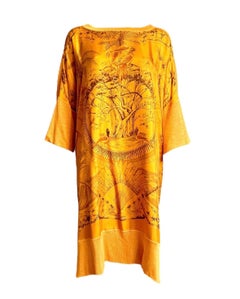 UNWORN Hermès Paris Orange Printed Silk Twill & Linen Kaftan Caftan Dress