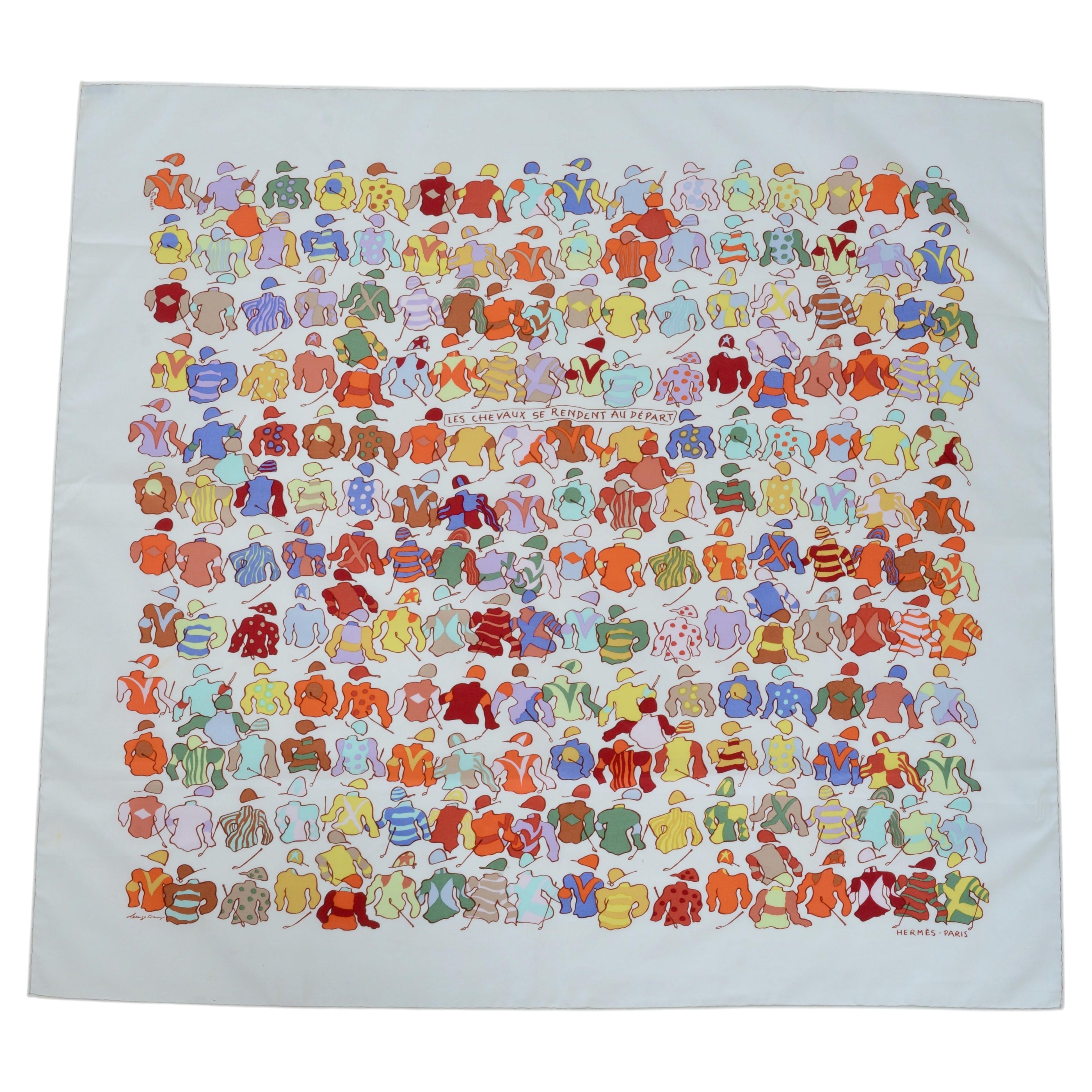 Foulard Hermès "Les Chevaux Se Rendent Au Départ", non porté, avec boîte en vente