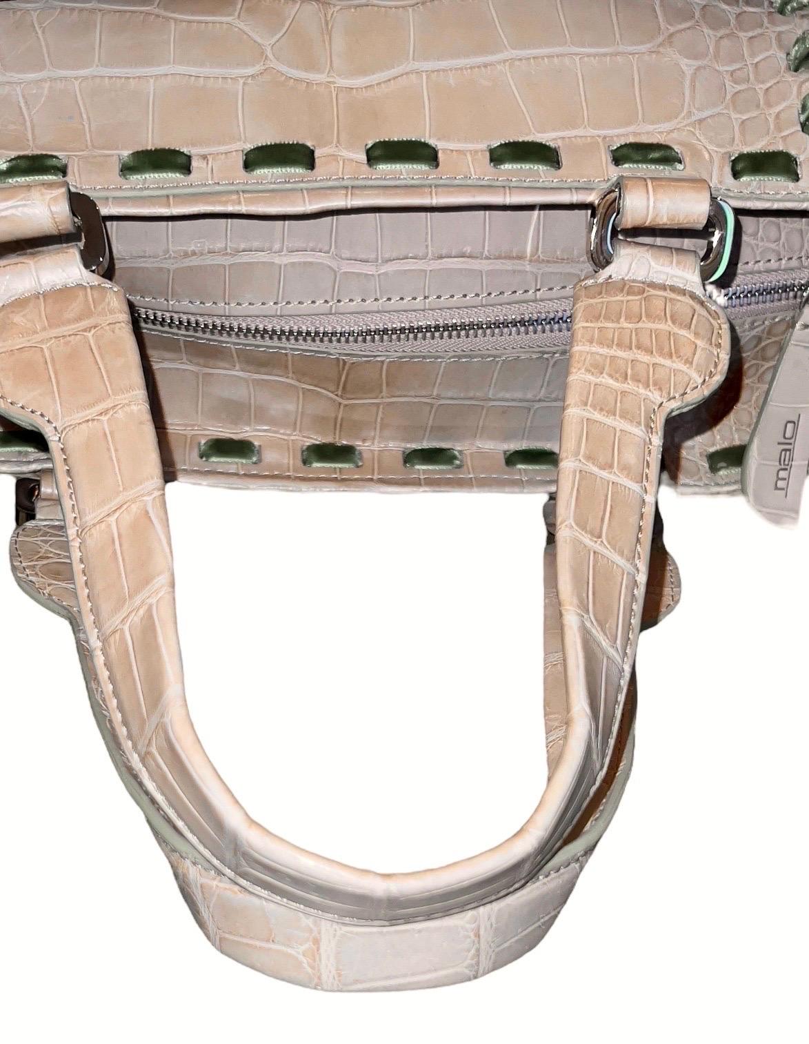UNWORN Malo Exotic Demi-Matte Crocodile Skin Hand Bag Velvet Ribbon Trimming For Sale 6